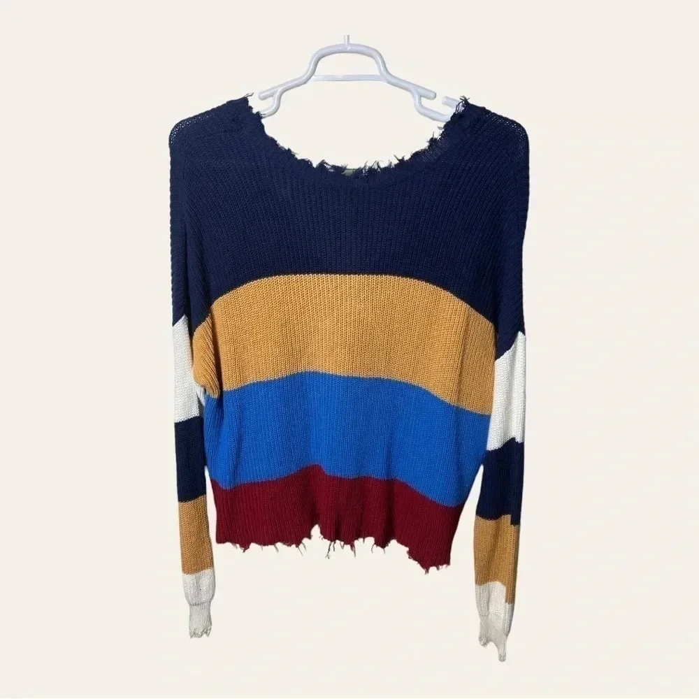 1284. Fate LONG SLEEVE SWEATER SIZE LARGE FACTORY‎ DISTRESSING COLOR BLOCK LG.